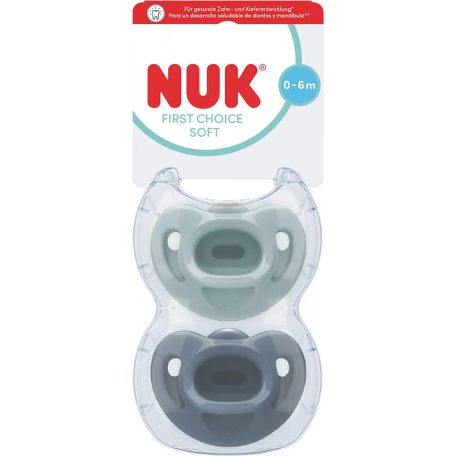 NUK First Choice Soft Green/Blue, stl 0-6 mån 2 st