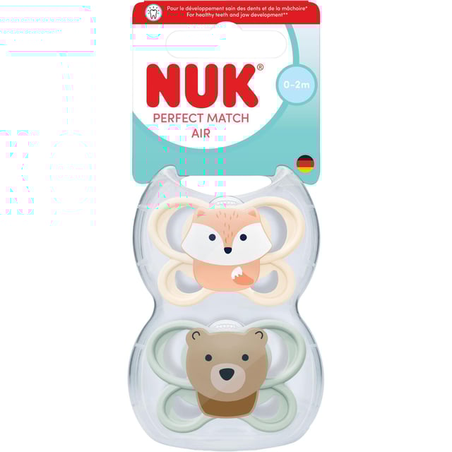NUK Perfect Match Air Fox/Bear, stl 0-2 mån 2 st