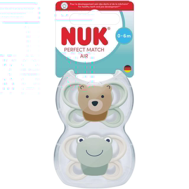 NUK Perfect Match Air Bear/Frog, stl 0-6 mån 2 st