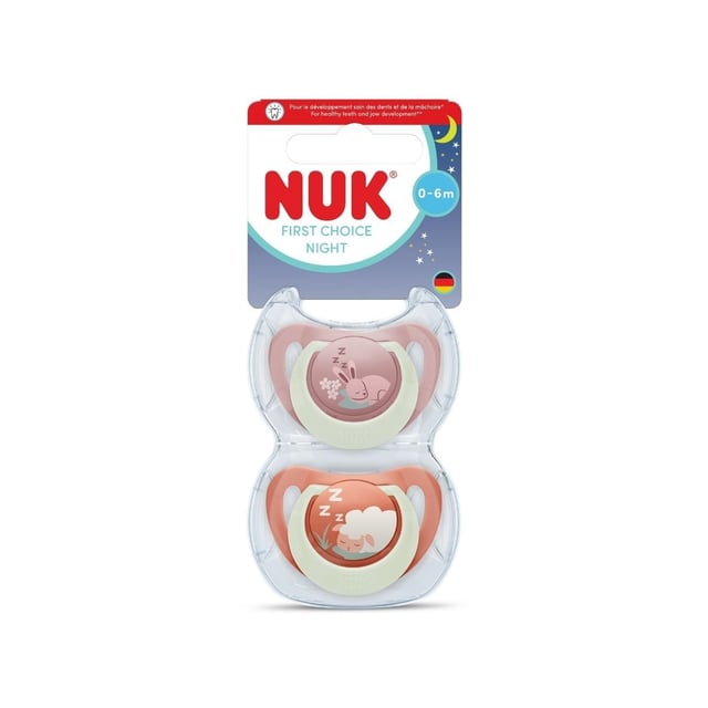 NUK First Choice Night Bunny/Sheep, stl 0-6 mån 2 st