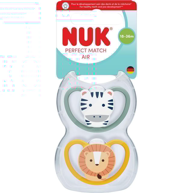 NUK Perfect Match Air Zebra/Lion, stl 18-36 mån 2 st