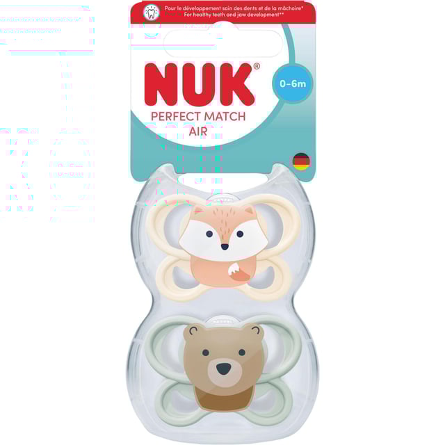 NUK Perfect Match Air Fox/Bear, stl 0-6 mån 2 st