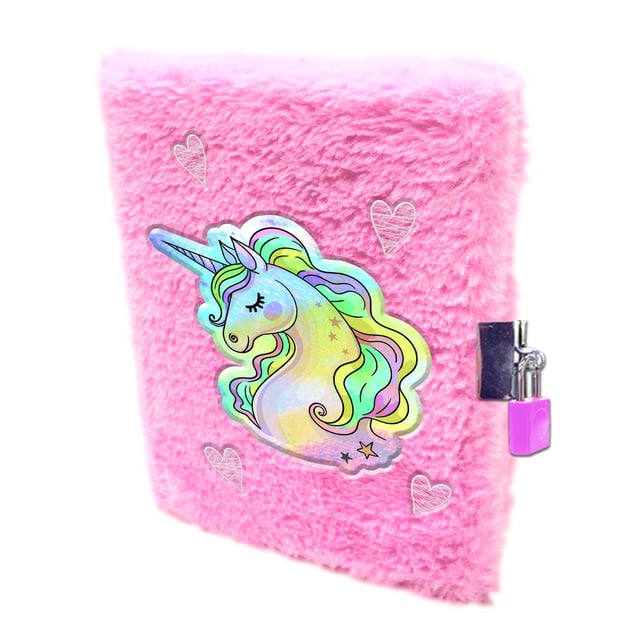 Suntoy Anteckningsbok A5 Plysch Med Lås Unicorn Rosa 1 st