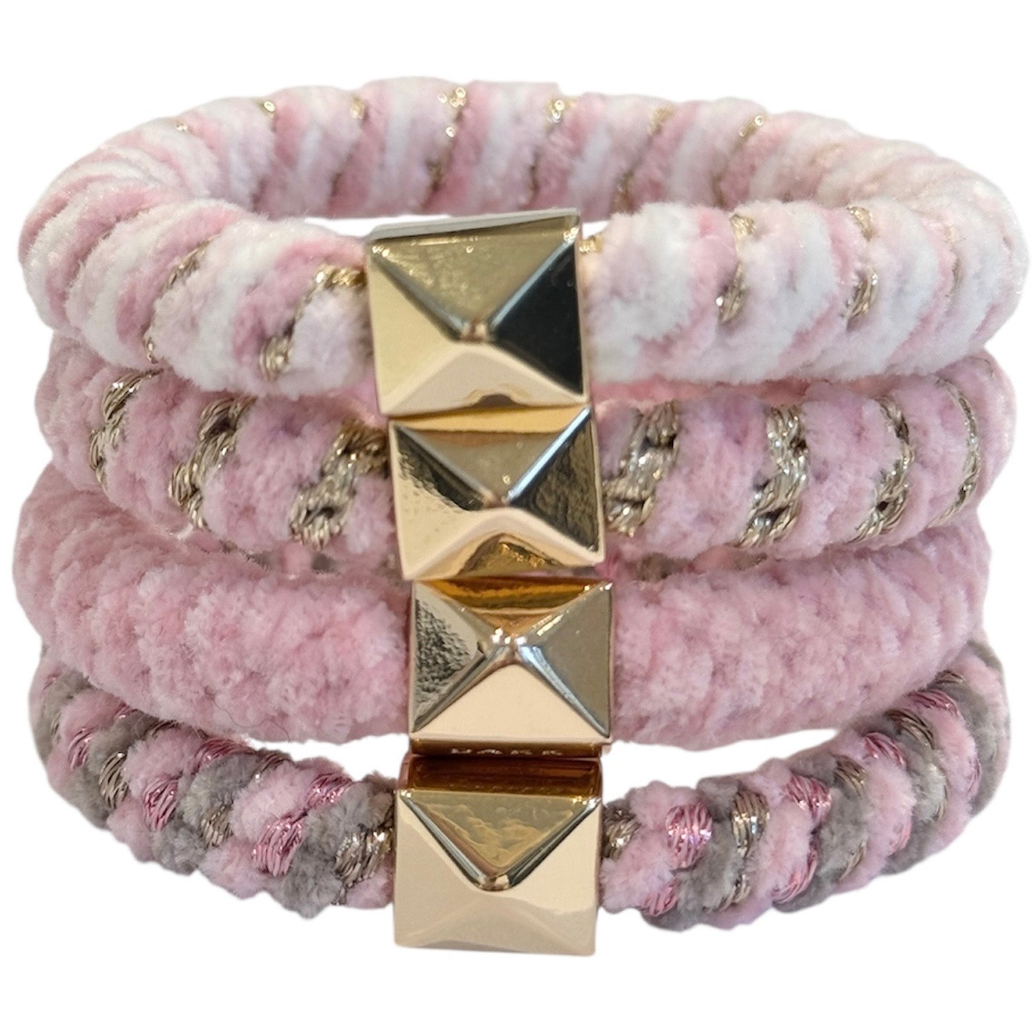 Dark Fluffy Fat Hair Tie Cotton Candy Mix W/Gold - 4 pcs