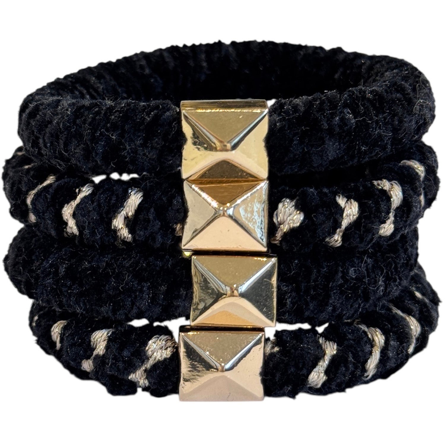 Dark Fluffy Fat Hair Tie Black Mix W/Gold - 4 pcs