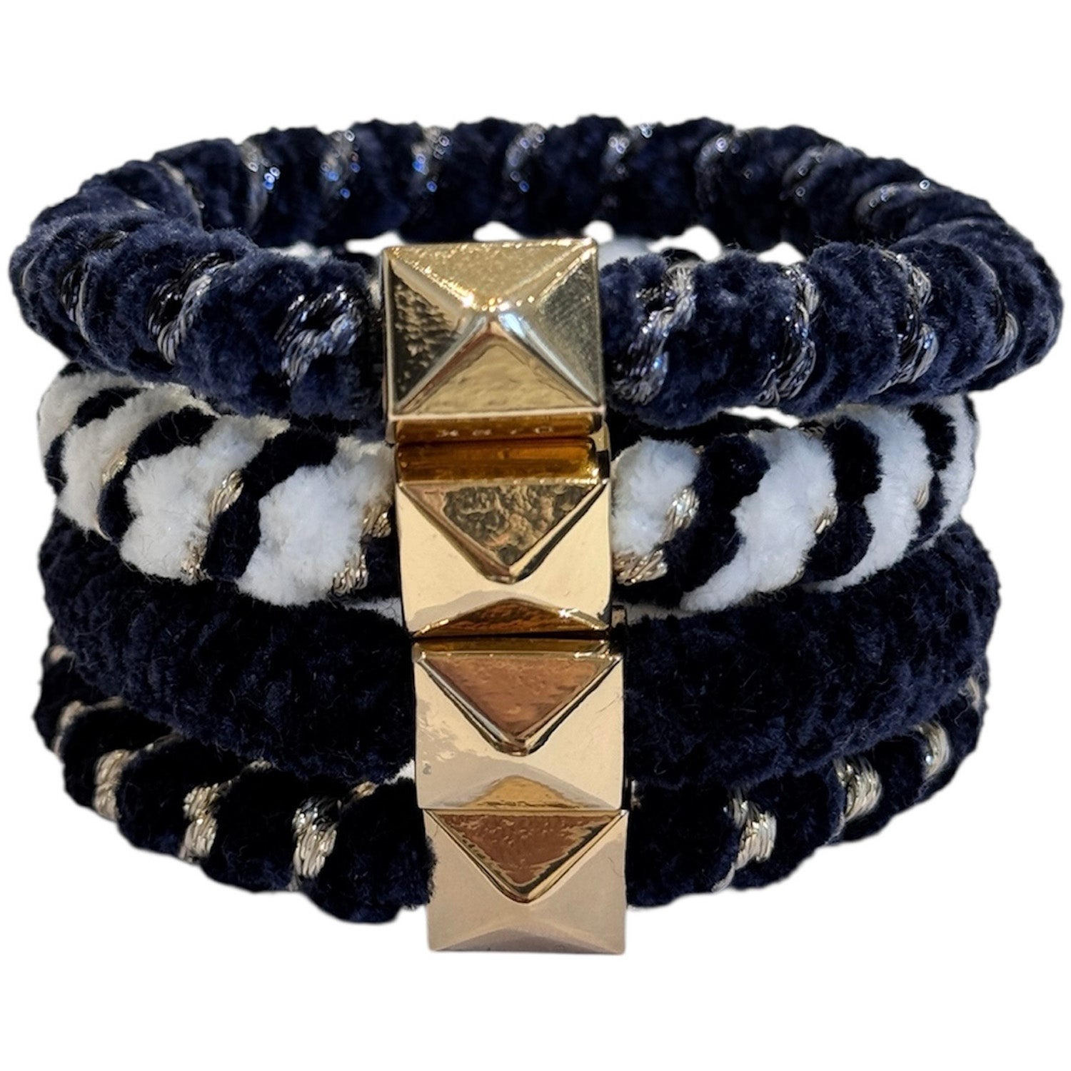 Dark Fluffy Fat Hair Tie Navy Blue Mix W/Gold - 4 pcs