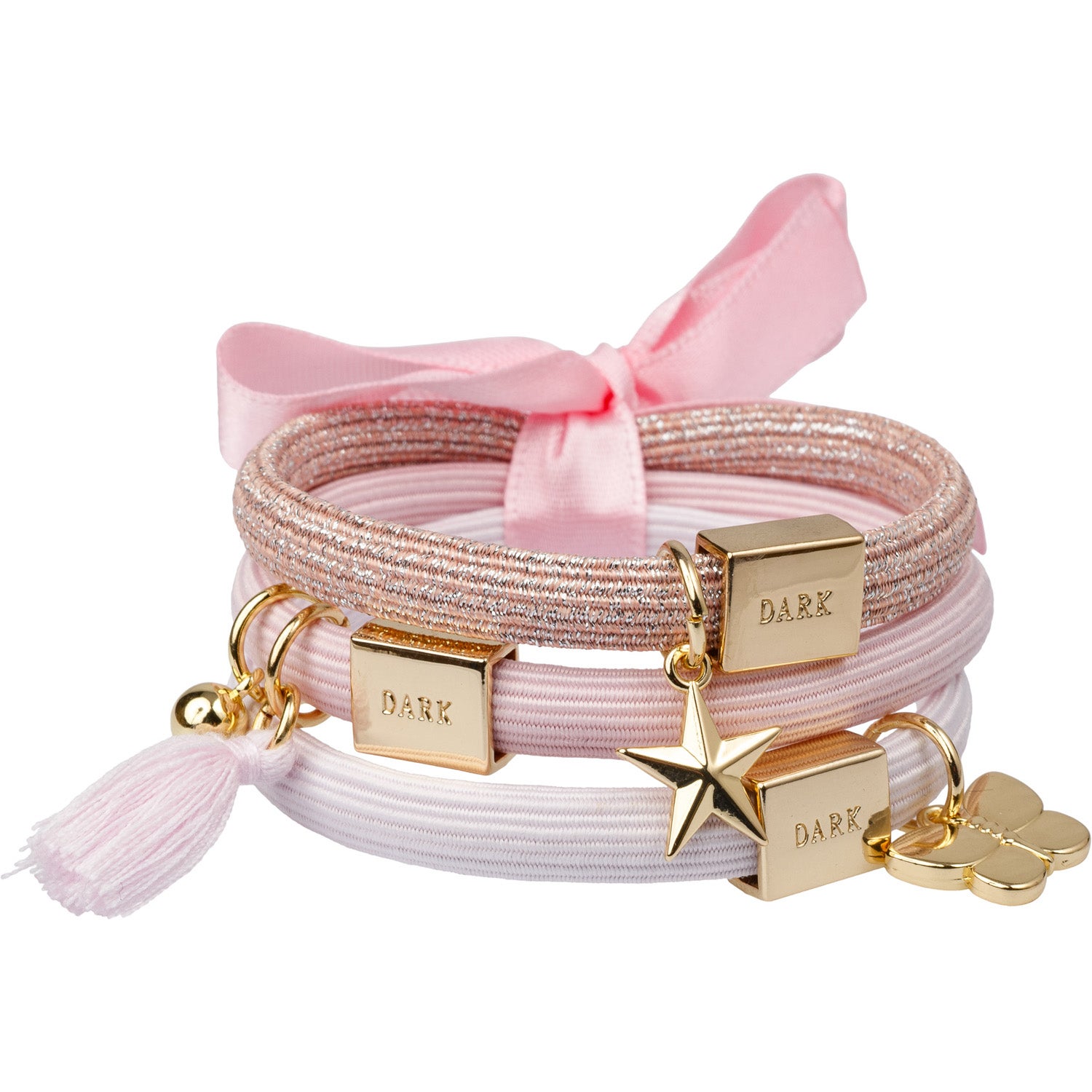 Dark Hair Ties Charm Combo Cotton Candy W/Gold - 3 pcs