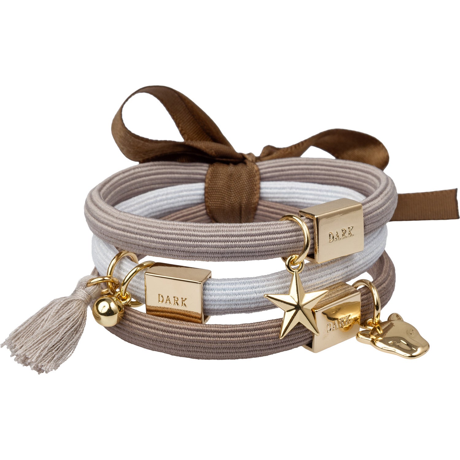 Dark Hair Ties Charm Combo Warm Taupe W/Gold - 3 pcs