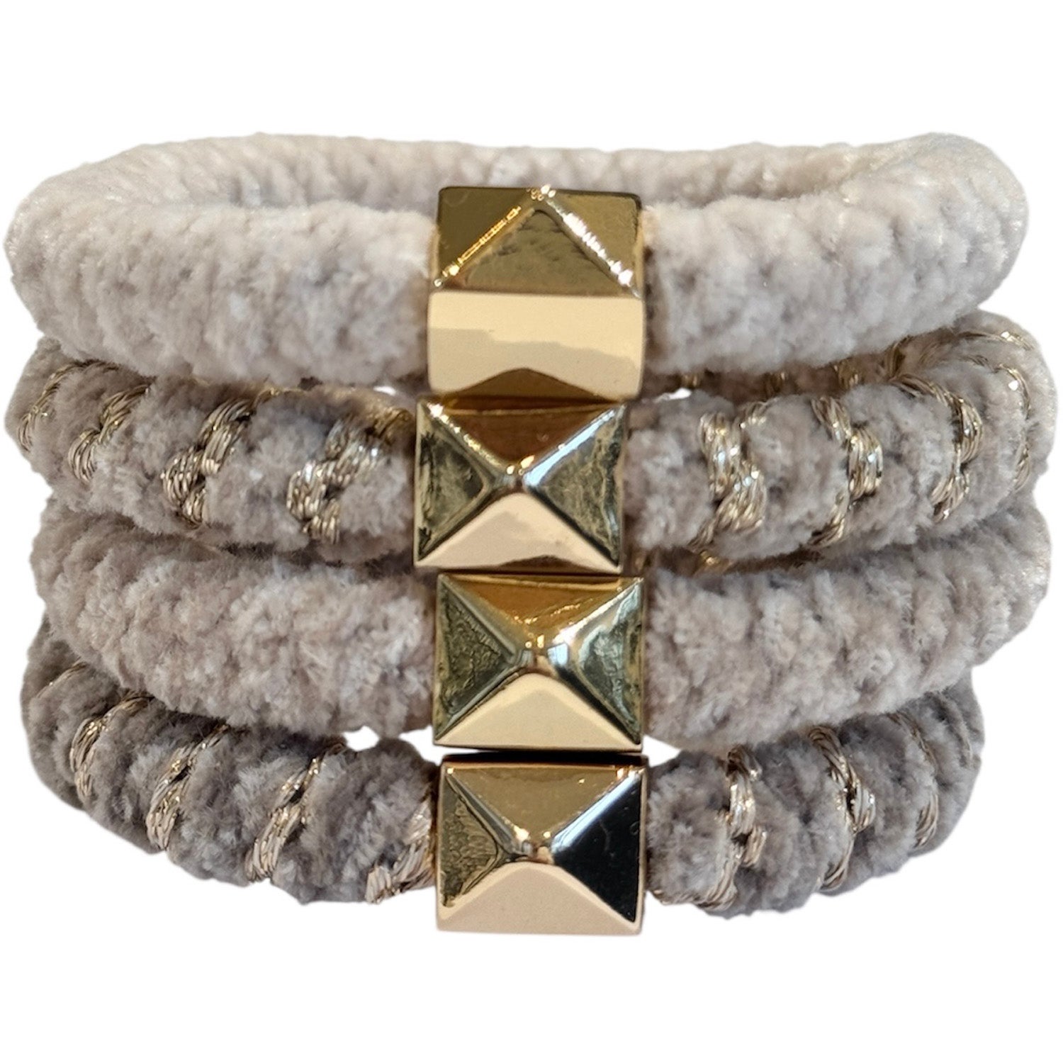 Dark Fluffy Fat Hair Tie Sand Mix W/Gold - 4 pcs