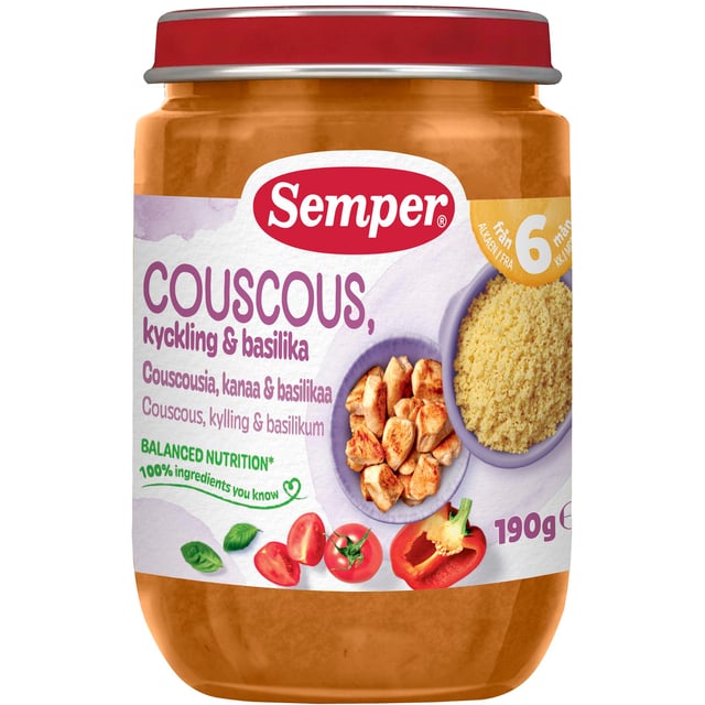 Semper Couscous Kyckling Basilika 6 månader 190 g