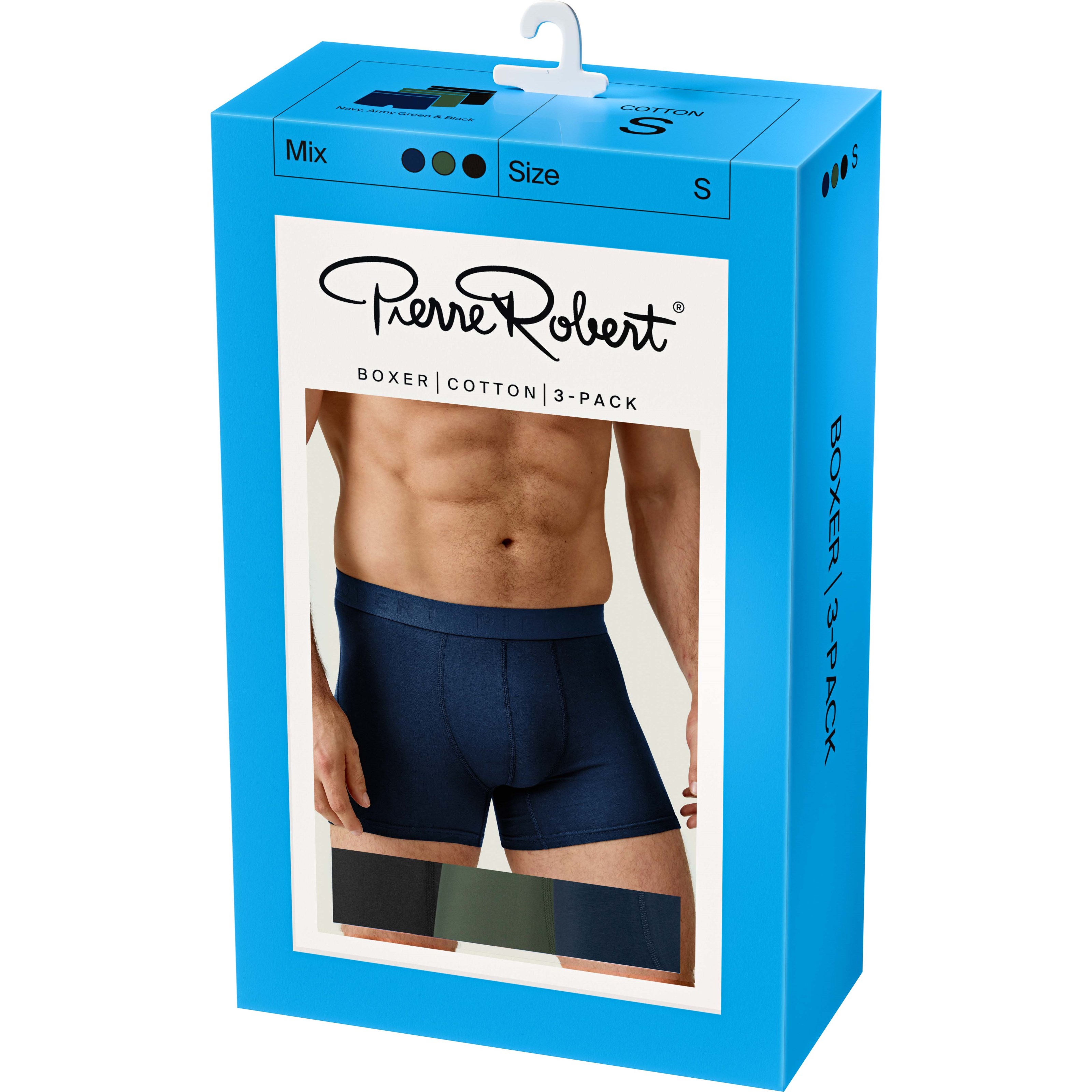 Pierre Robert Cotton Boxer Men X3 Navy, Army Green & Black XL