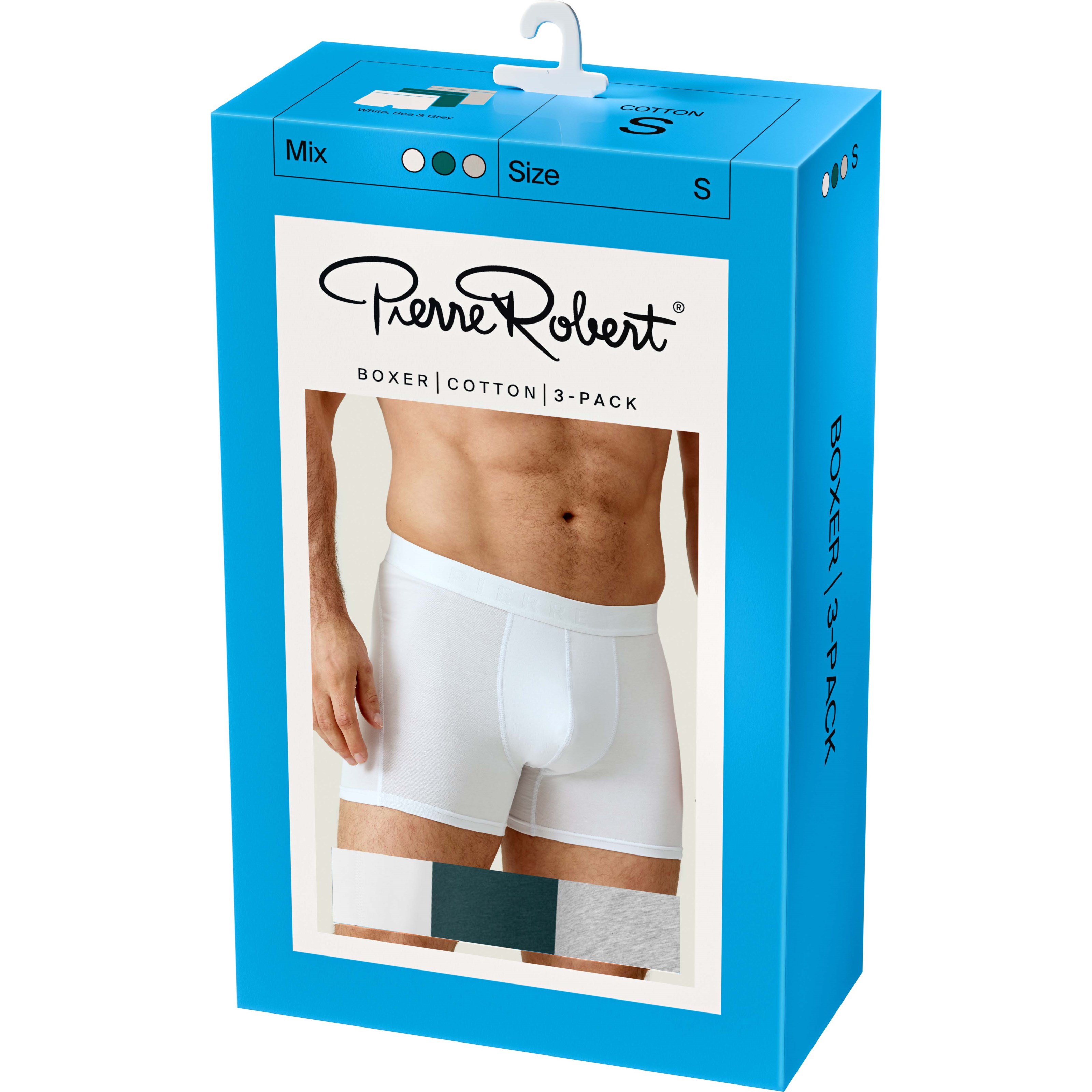 Pierre Robert Cotton Boxer Men X3 White, Sea & Grey XL
