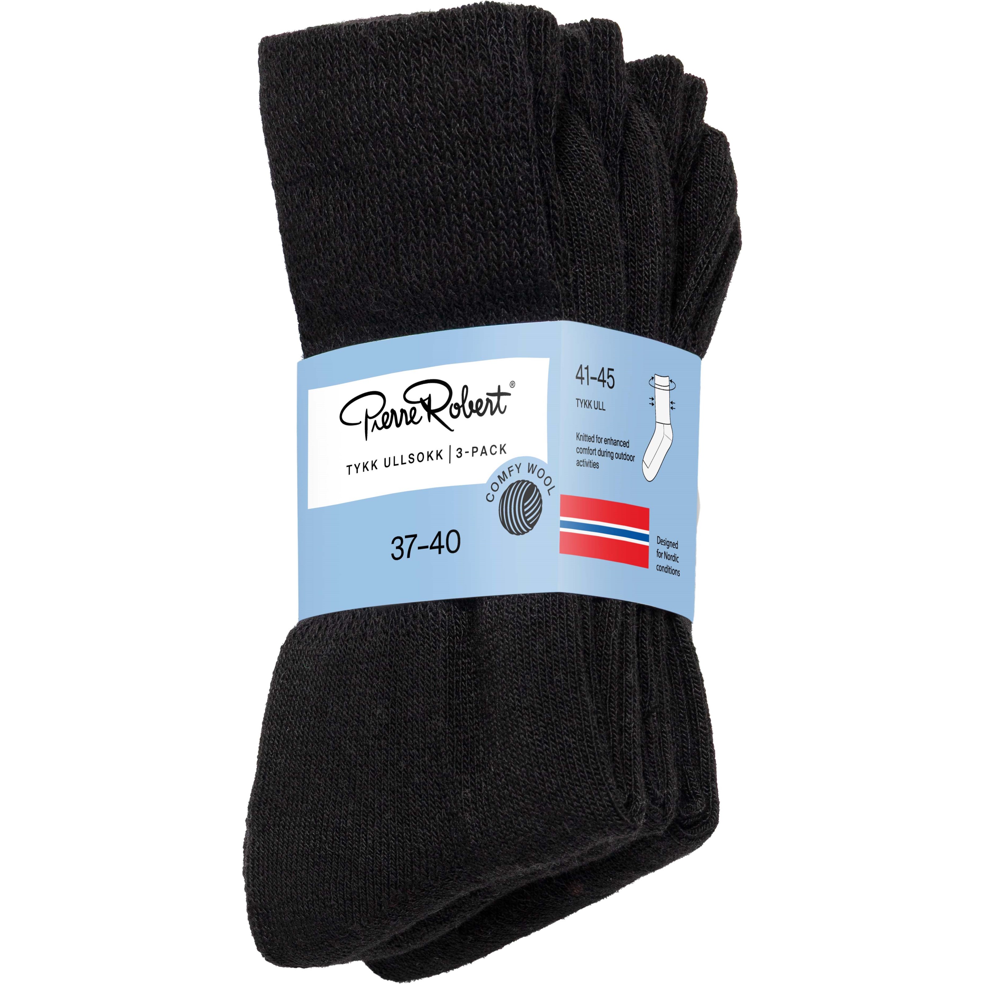 Pierre Robert Tykk Ullsokk Comfy Wool X3 Black 37-40