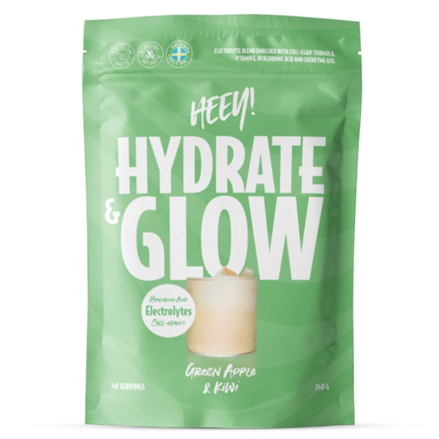Heey! Hydrate & Glow Elektrolyter + Coll-egan® Grönt Äpple & Kiwi 240 g