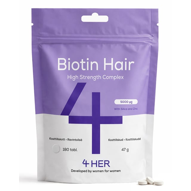 4 Her Biotin Hair 180 tabletter - 5000 µg biotin, zink & kisel