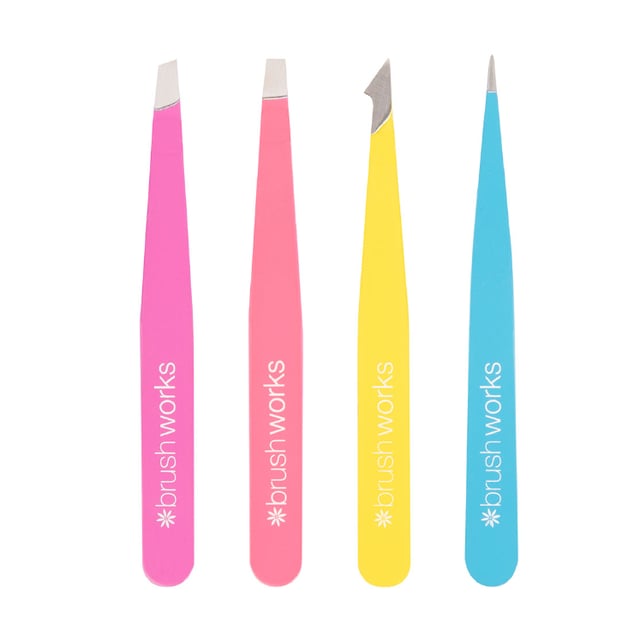 Brushworks HD 4 Piece Combination Tweezer Set - Neon