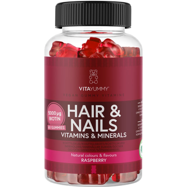 VitaYummy Hair & Nails Vitamins Raspberry 60 tuggtabletter