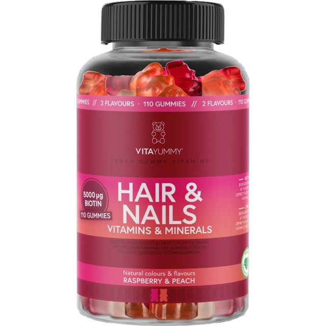 VitaYummy Hair & Nails Mix: Raspberry & Peach Tuggtabletter - 110 st