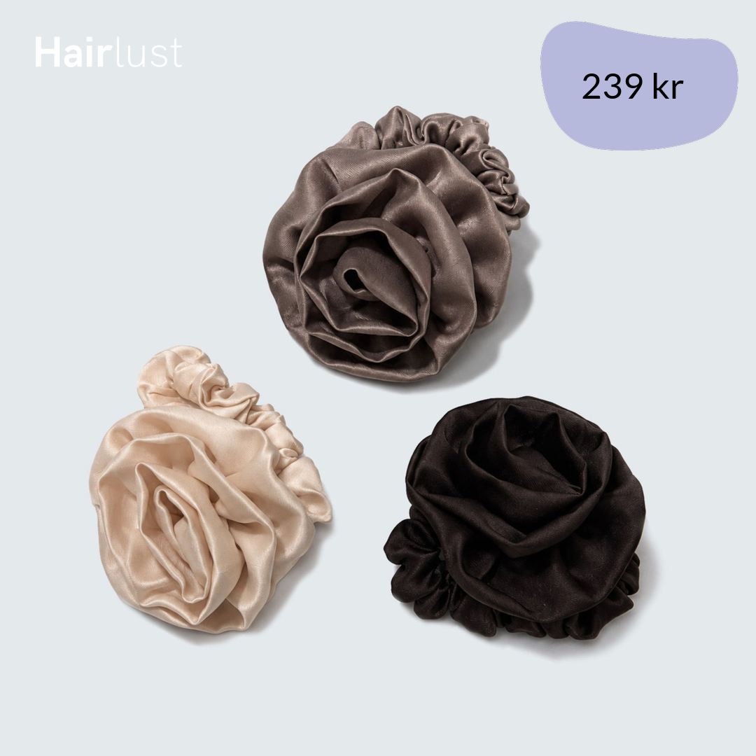 Satin Silk Scrunchies, Flower, 3-Pack, Coffee
