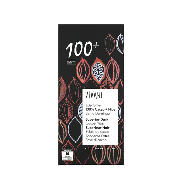 Vivani Mörk Choklad 100% Cacao Nibs Eko 80 g