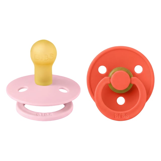 BIBS Pacifier Colour Latex Baby Pink/Tango Size 1 2pcs