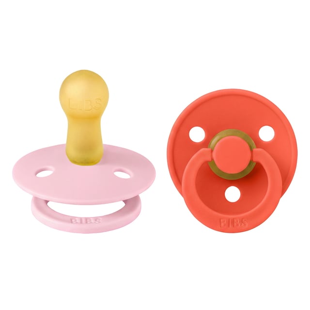 BIBS Pacifier Colour Latex Baby Pink/Tango Size 2 2pcs