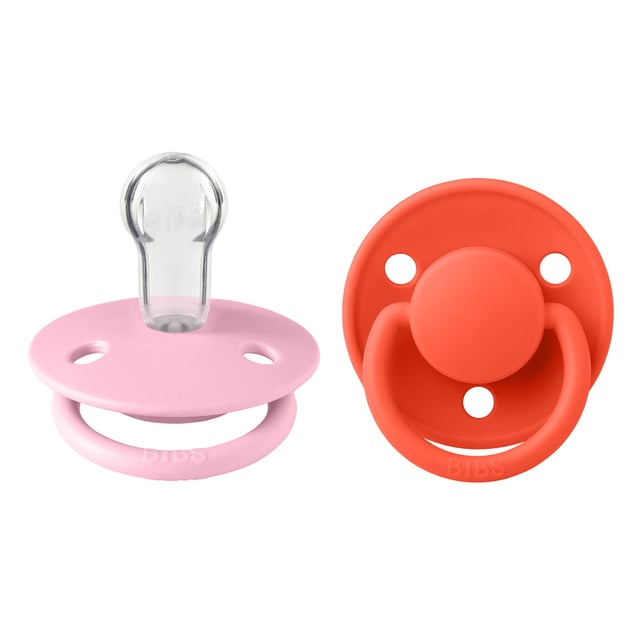 BIBS Pacifier De Lux 2 PACK Silicone Baby Pink/Tango Onesize