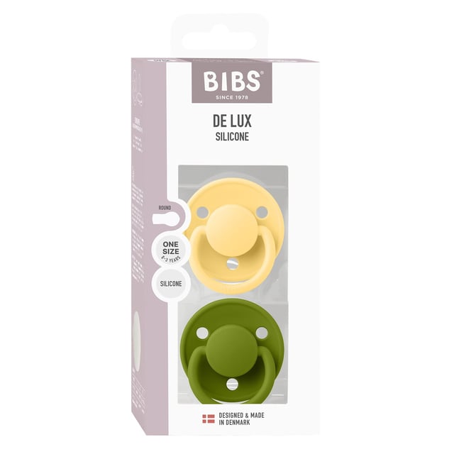BIBS Pacifier De Lux 2 PACK Silicone Pale Butter/Wasabi Onesize