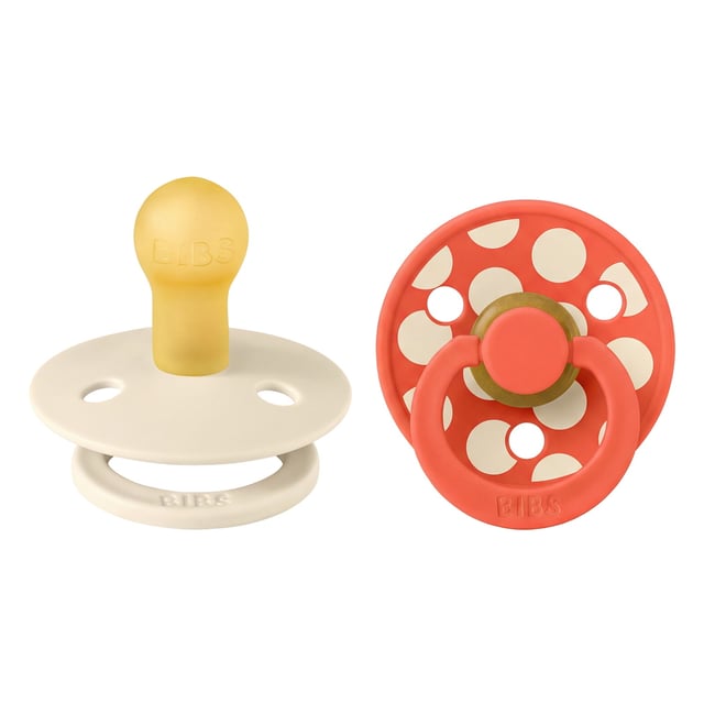 BIBS Pacifier Studio Colour Polka Mix Latex Ivory/Tango Size 1 2p