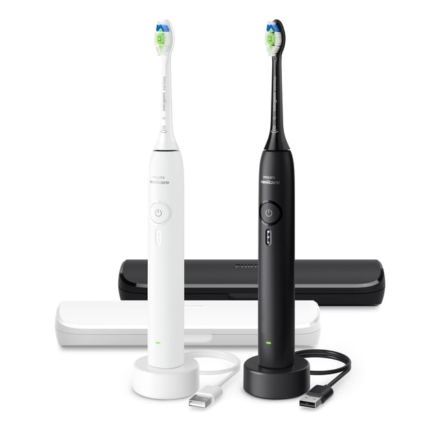 Philips Sonicare 3100 Series eltandborste 2-pack, Svart & Vit