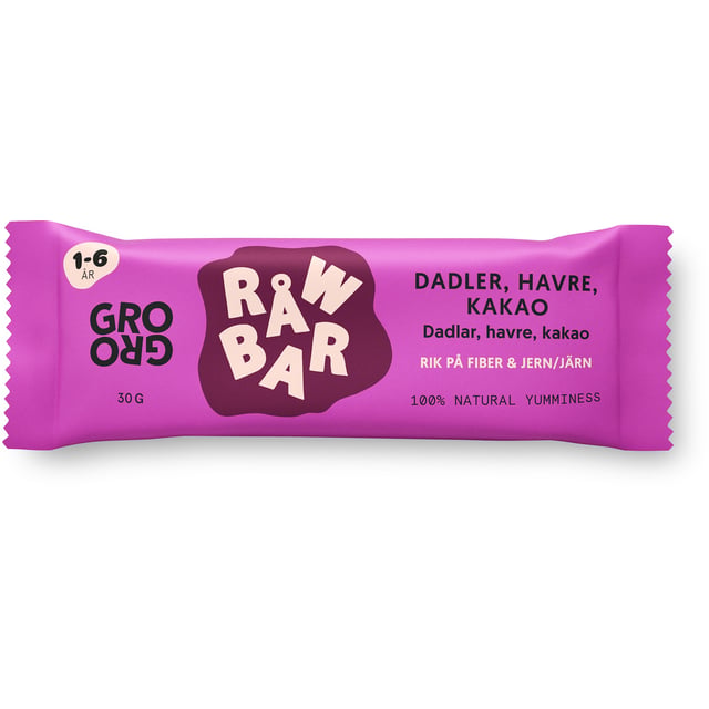 GroGro Råwbar Dadlar, Havre & Kakao 30g