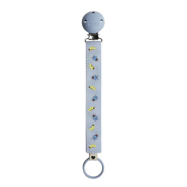 BIBS Studio Ribbon Pacifier Clip Caterpillar Beetle Mix Dusty Blu