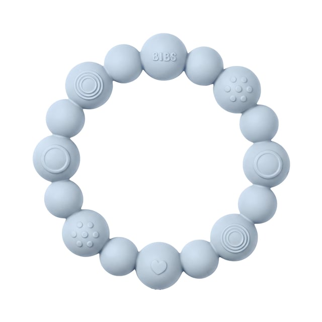BIBS Teething Ring Beaded Baby Blue