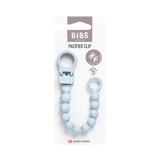 BIBS Pacifier Clip Beaded Baby Blue Onesize