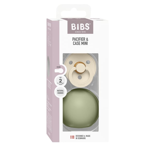 BIBS Colour Pacifier Round Latex Ivory Size 2 & BIBS Pacifier Cas