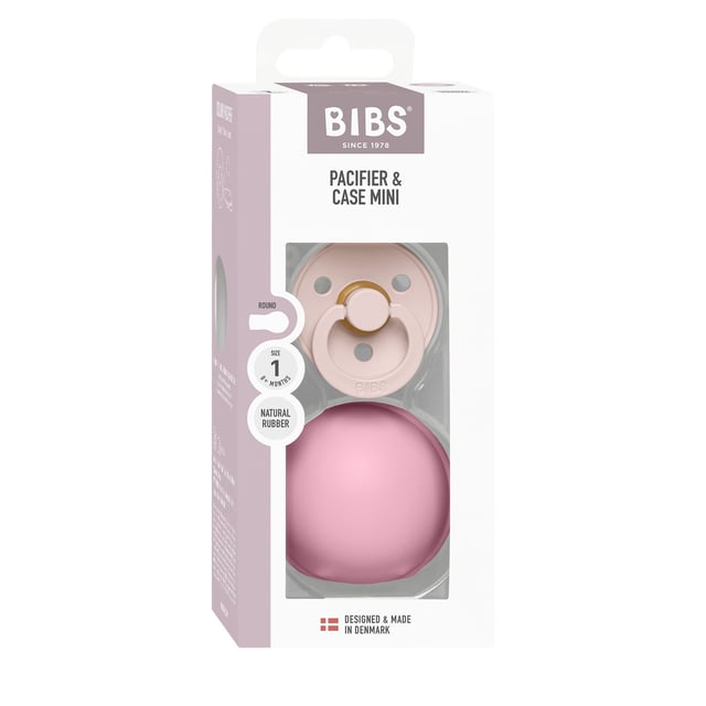 BIBS Colour Pacifier Round Latex Petal Size 1 & BIBS Pacifier Cas