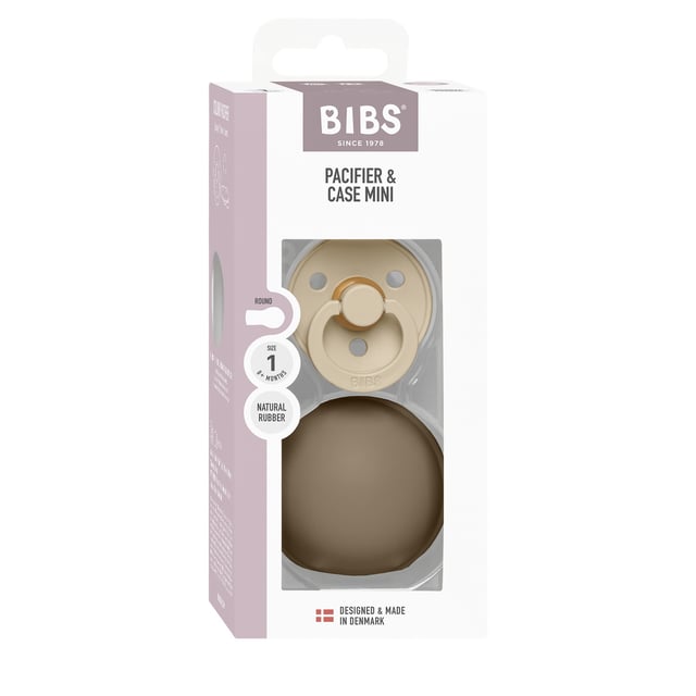 BIBS Colour Pacifier Round Latex Vanilla Size 1 & Pacifier Case M