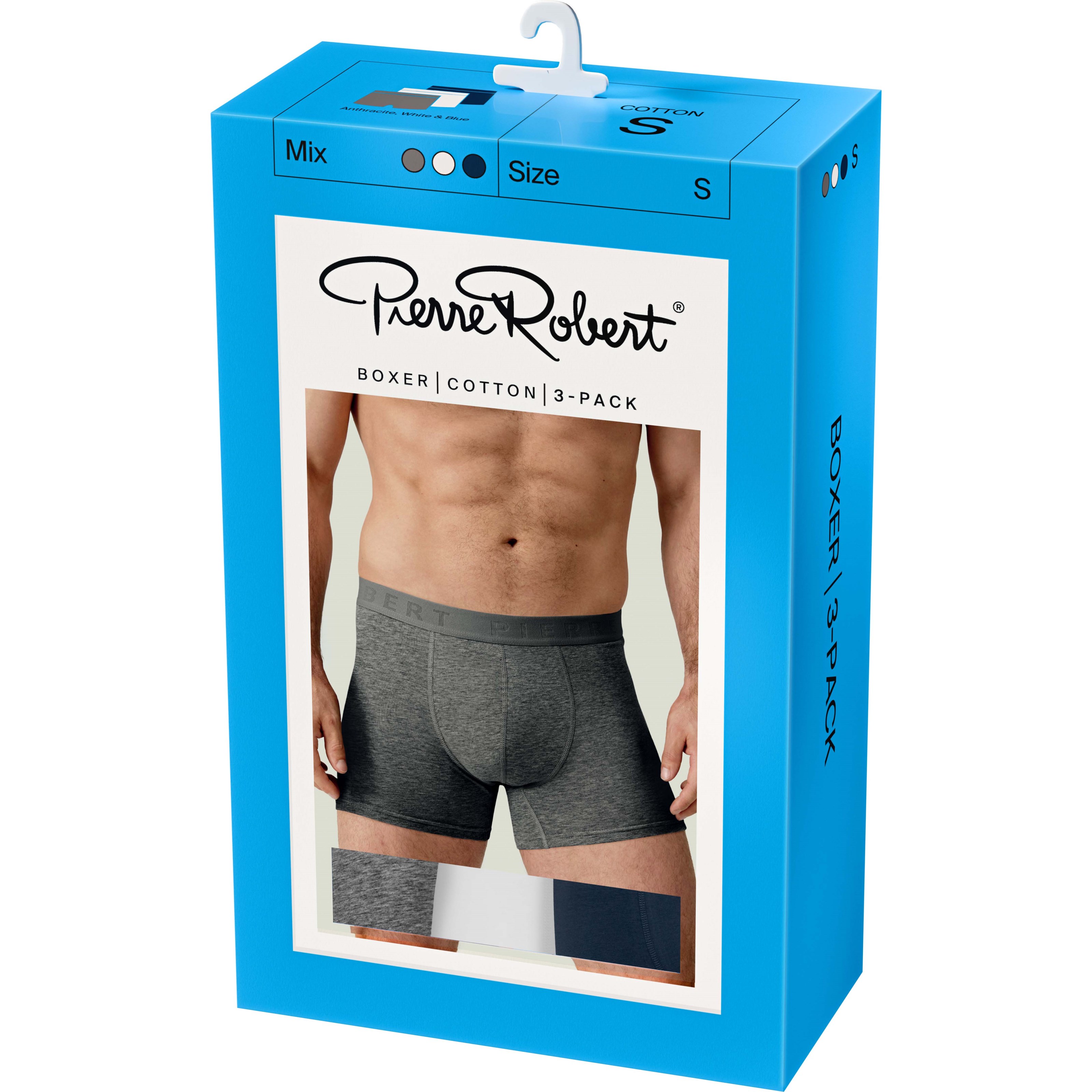Pierre Robert Cotton Boxer Men X3 Anthracite,White & Blue XXL
