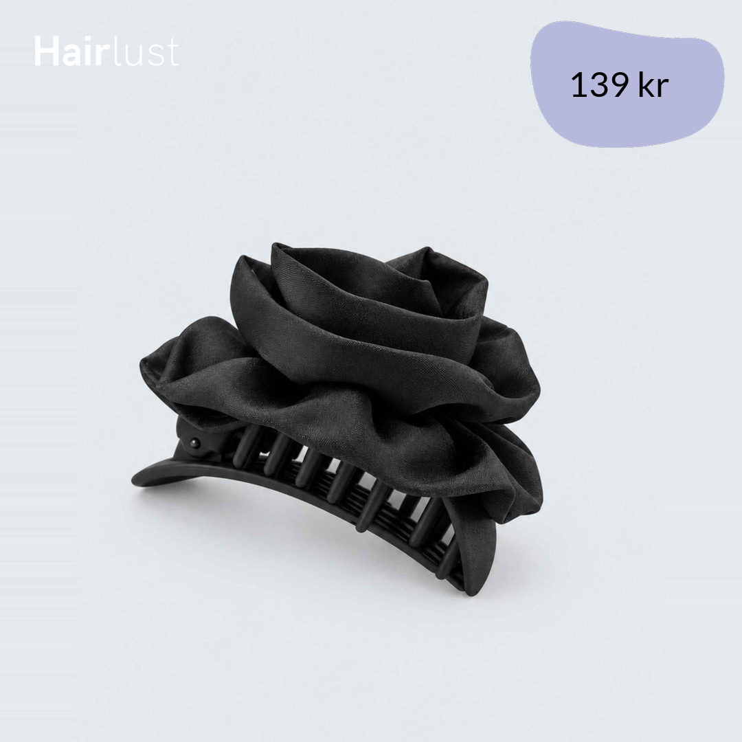 Satin Silk Rose Claw Clip, Large, Black