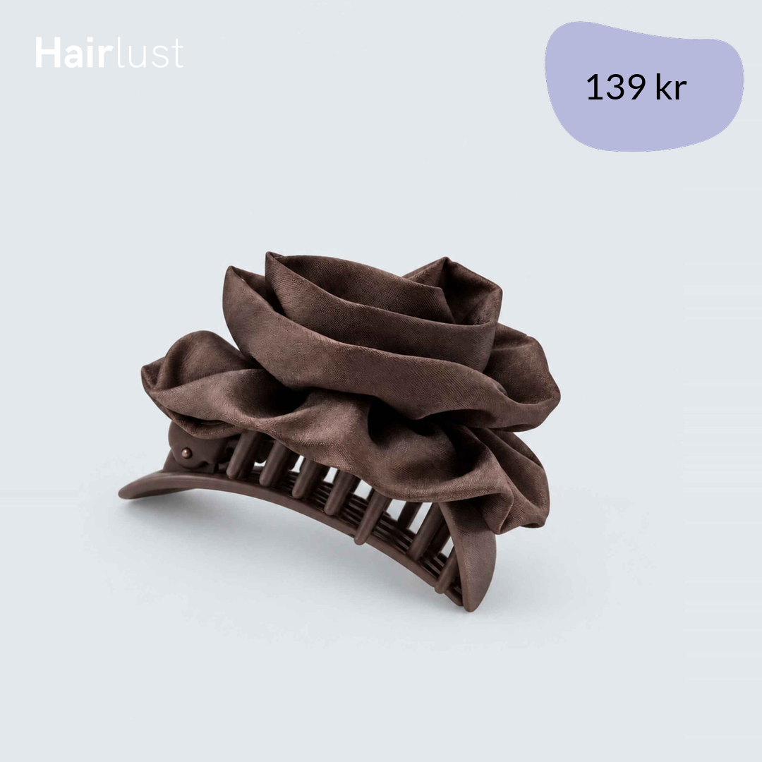 Satin Silk Rose Claw Clip, Large, Espresso
