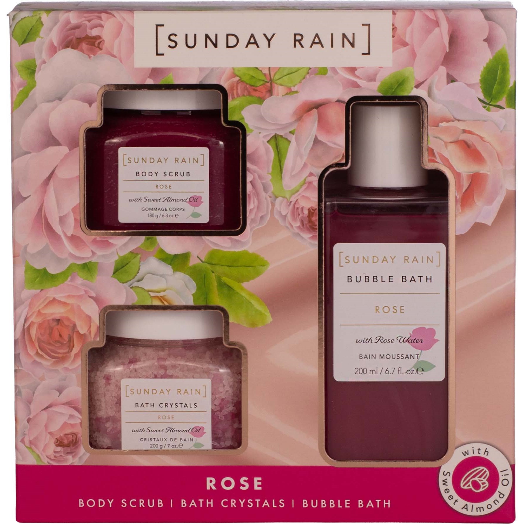 Sunday Rain Rose + Sweet Almond Oil Bath Trio