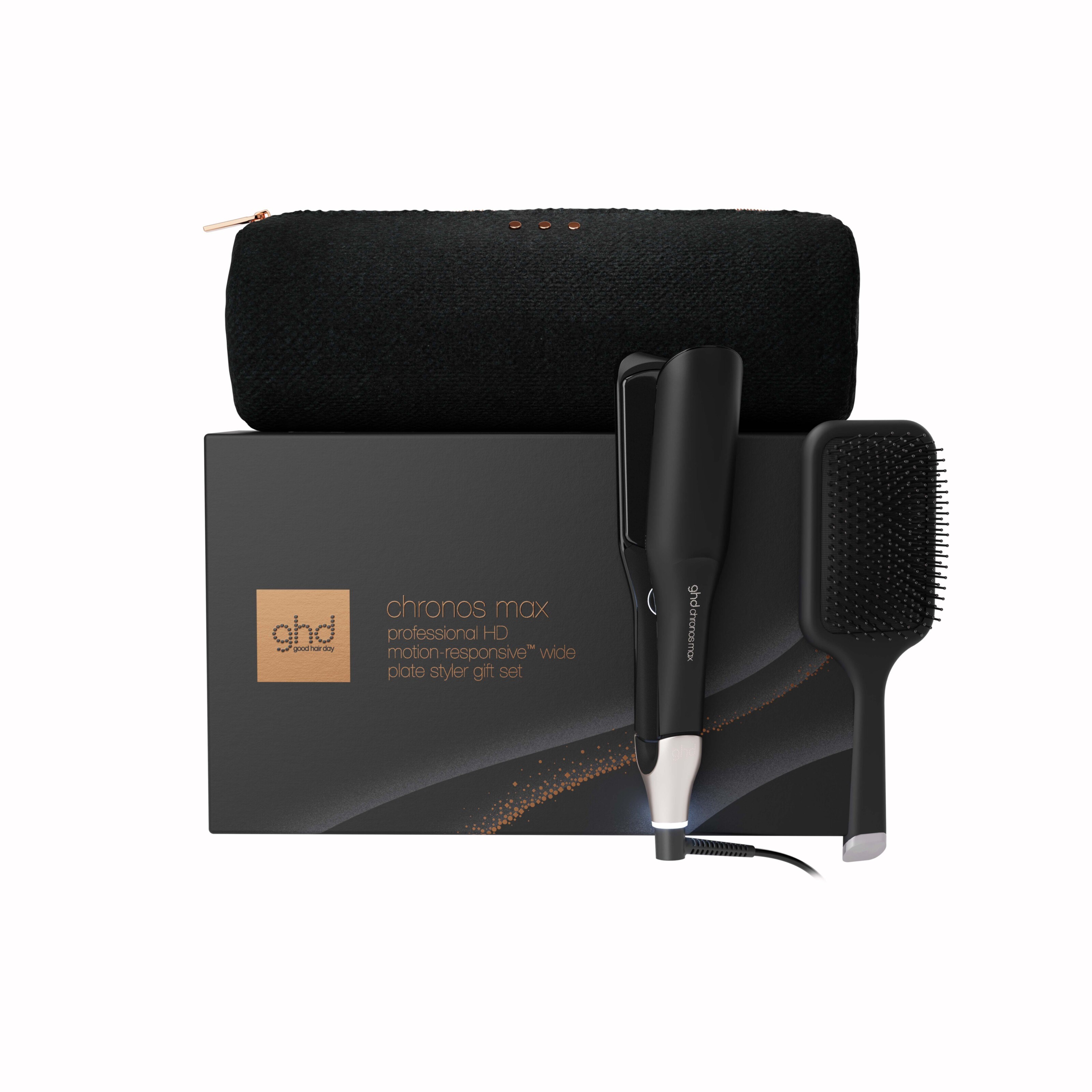 ghd Cashmere Collection Chronos Max Wide Plate Hair Straightener Festive Gift Set in Black