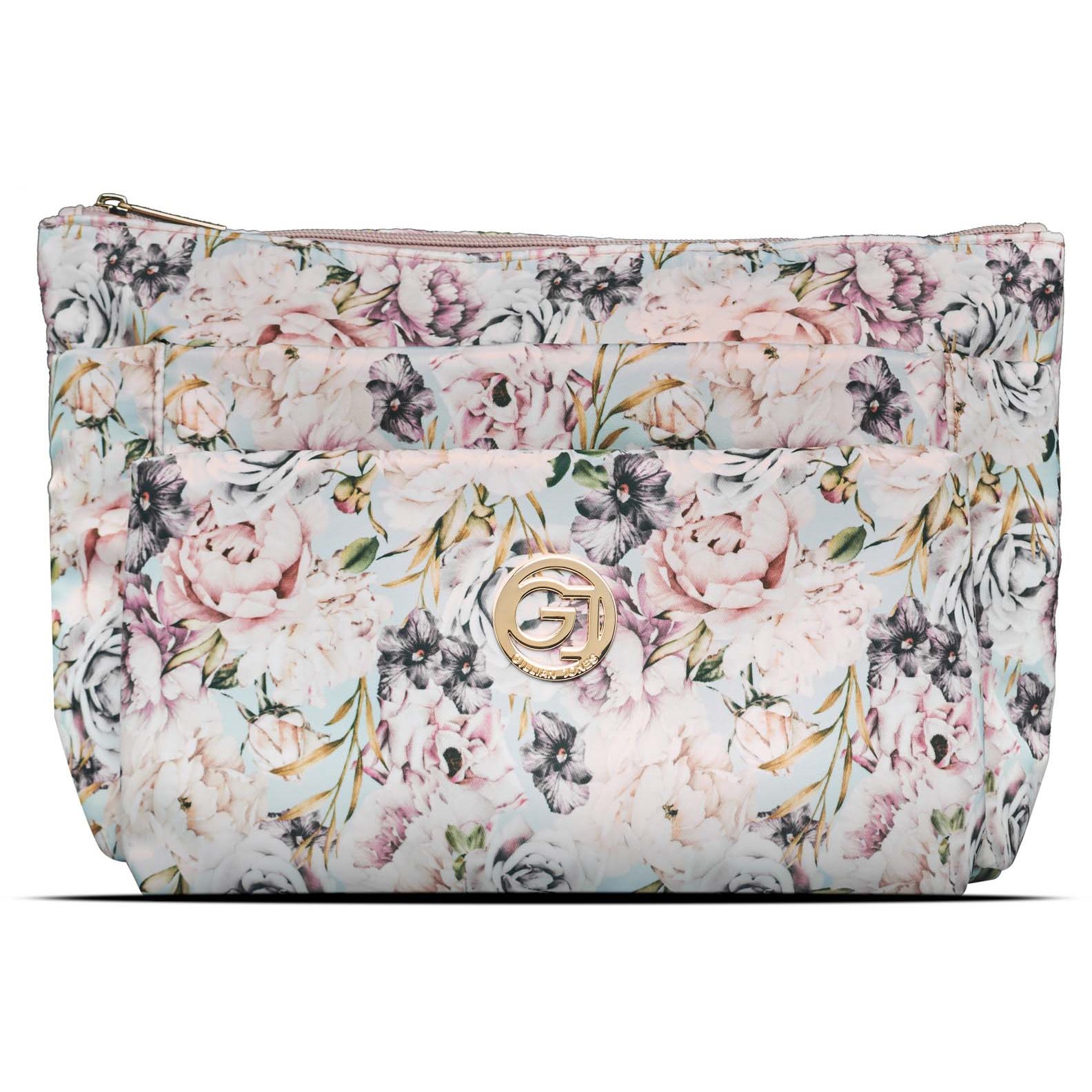 Gillian Jones 3-Compartment Cosmetic Bag Pink Large Floral Print