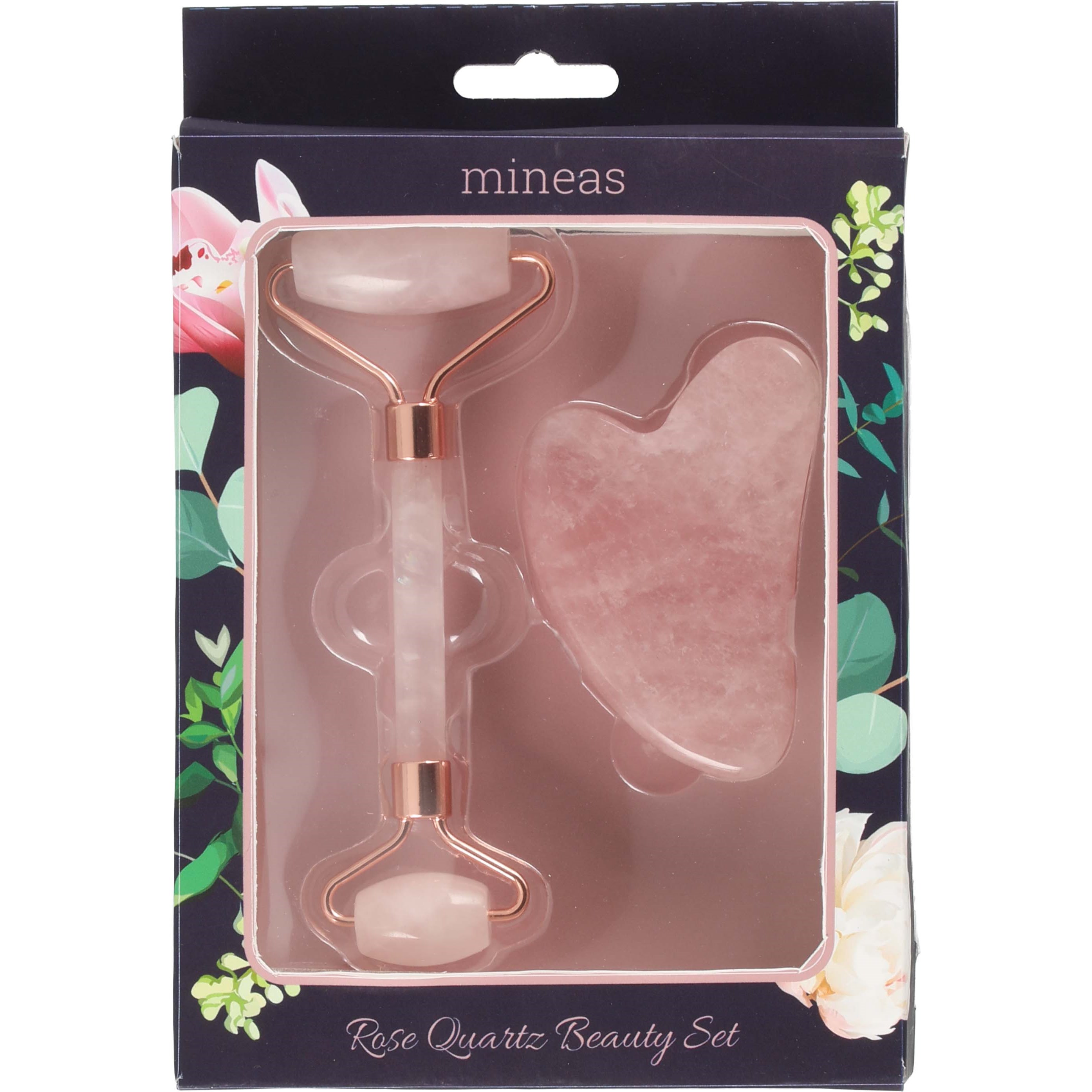 Mineas Gift Set Rose Quartz Roller And Guasha Stone