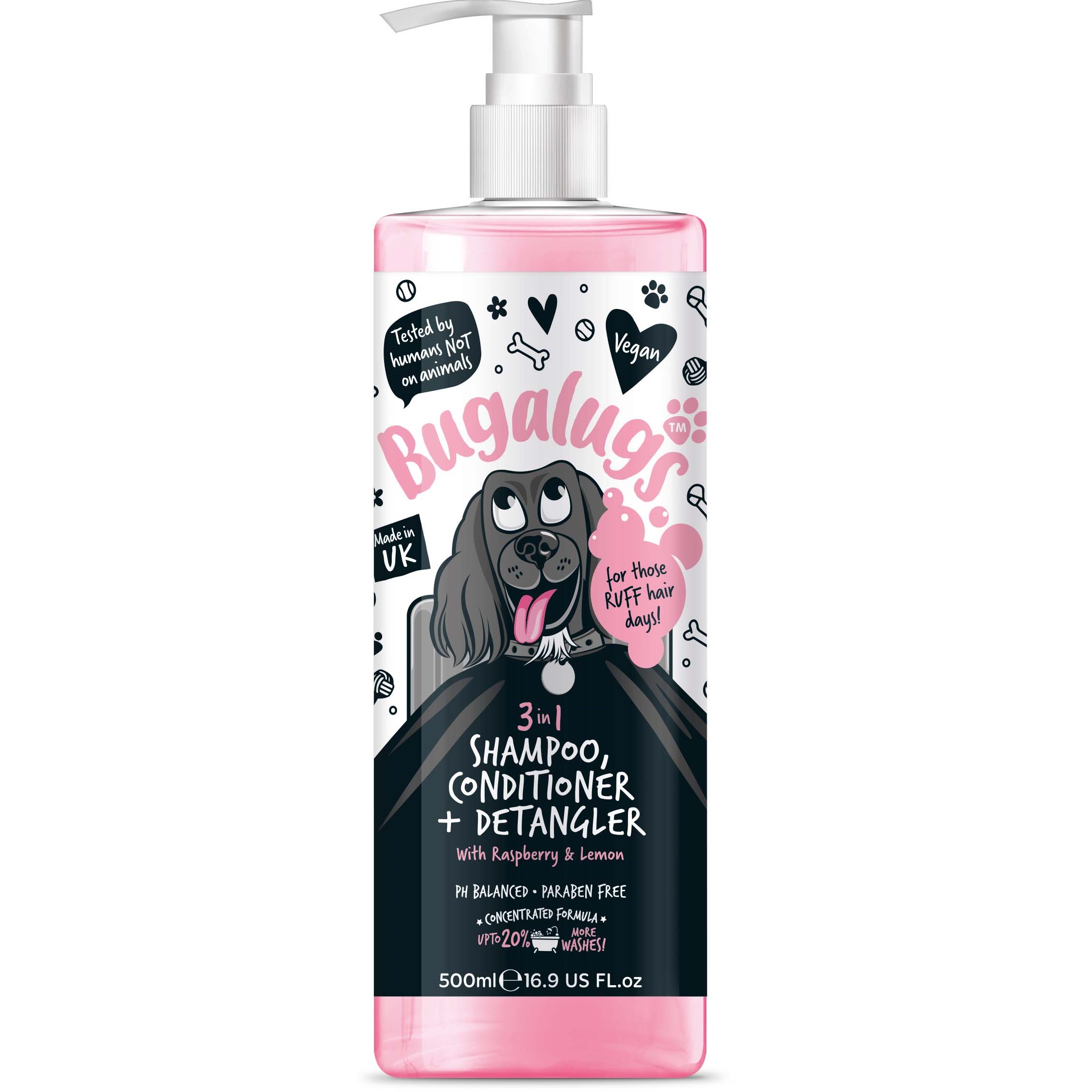 Bugalugs 3in1 Dog Shampoo, Conditioner+Detangler 500 ml