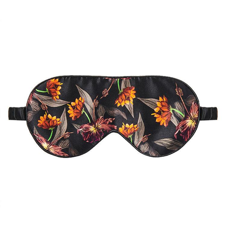 Fan Palm Sleeping Eye Mask 100% Mulberry Silk Black Hibiscus