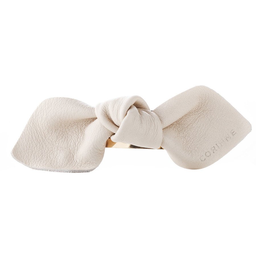 Corinne Leather Bow Big On Hair Clip Cream