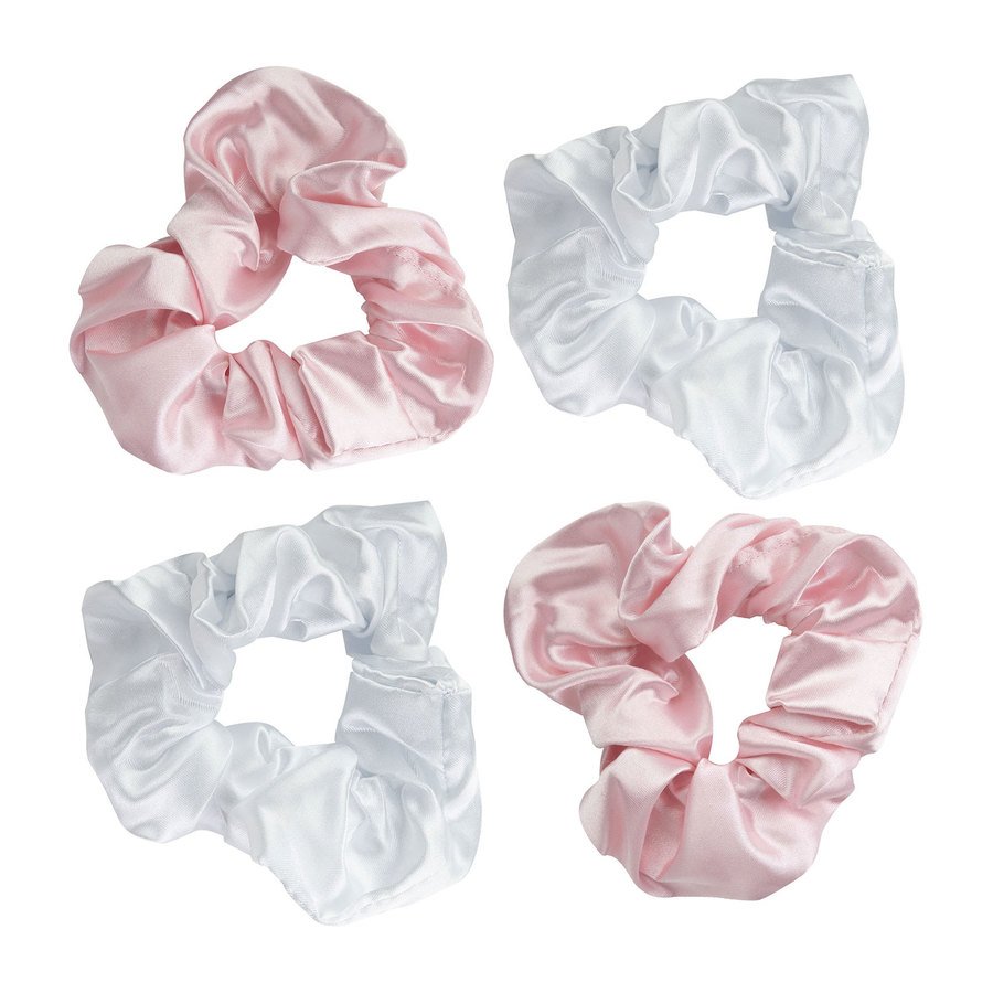 Brushworks Pink & White Satin Scrunchies 4 st