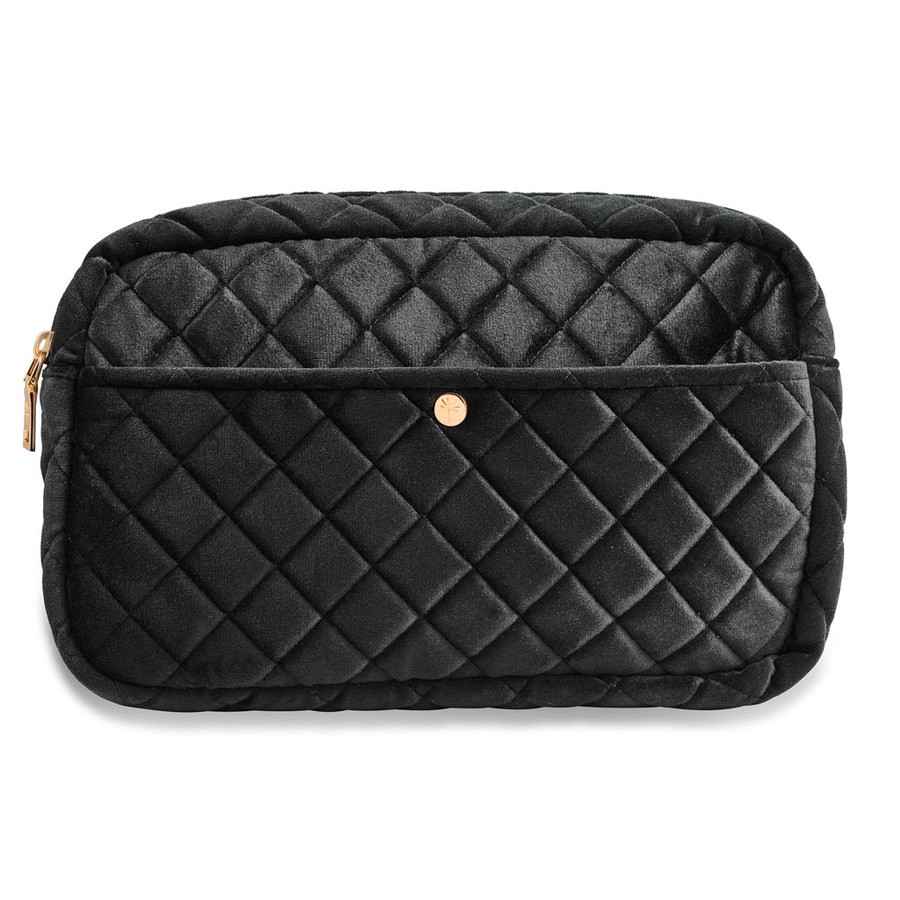 Fan Palm Beauty Bag Quilted Velvet Black Large