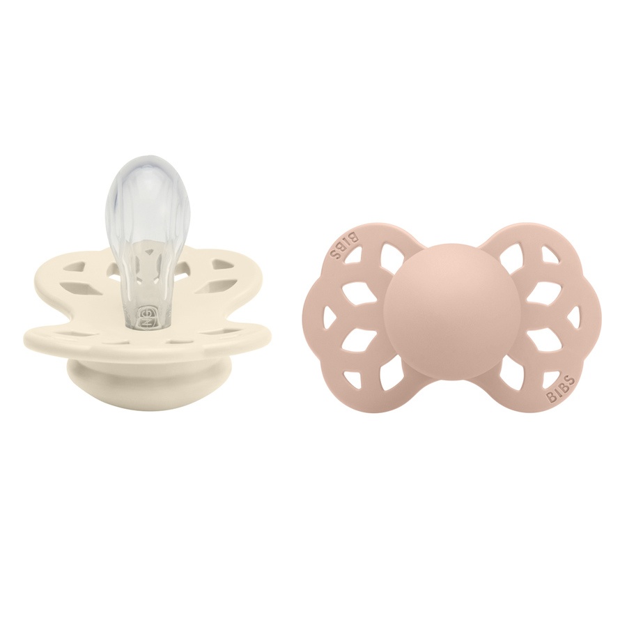 BIBS Pacifier Infinity Symmetrical Silicone Ivory/Blush Size 1 2p